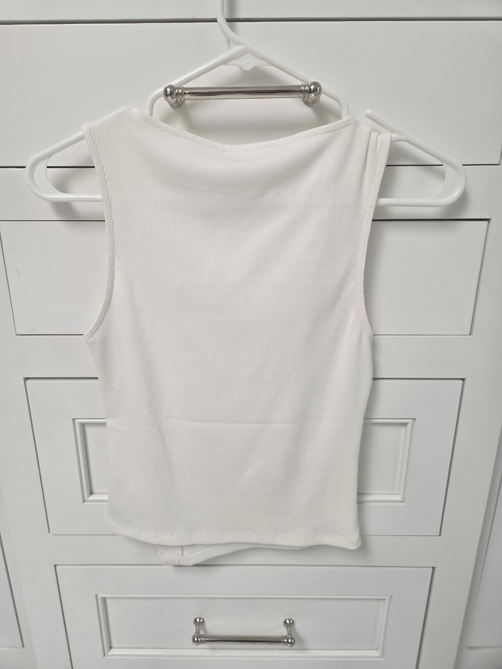 Sleeveless Button-Side Rib Tank Top - Ivory - Picture 4 of 4
